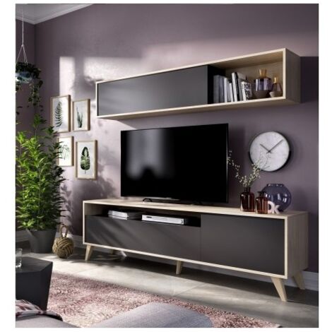 DEKIT - Salón TV Compacto color Grafito / Natural 180x180x41 cm modelo BONN