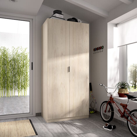 DEKIT - Armario para dormitorio de 2 puertas color Natural 184x81x52 cm modelo ESSEN