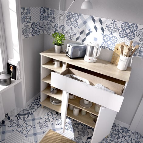 Mueble Auxiliar de cocina Blanco / Natural 102x120x40 cm - WOK