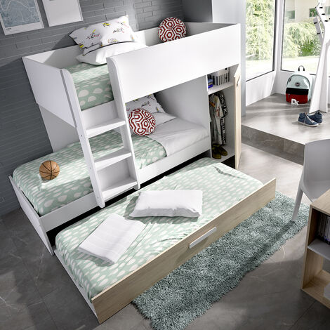 Cama Tren con 3 camas Blanco / Natural 150x244x112 cm - TOM