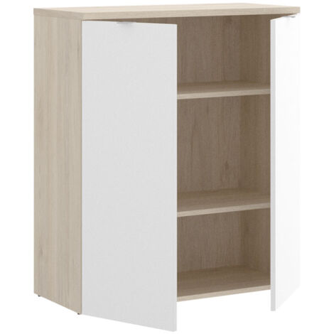 DEKIT - Armario bajo de escritorio 2 puertas color Natural / Blanco Brillo 96x79x40 cm modelo ROX