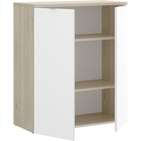 DEKIT - Armario bajo de escritorio 2 puertas color Natural / Blanco Brillo 96x79x40 cm modelo ROX