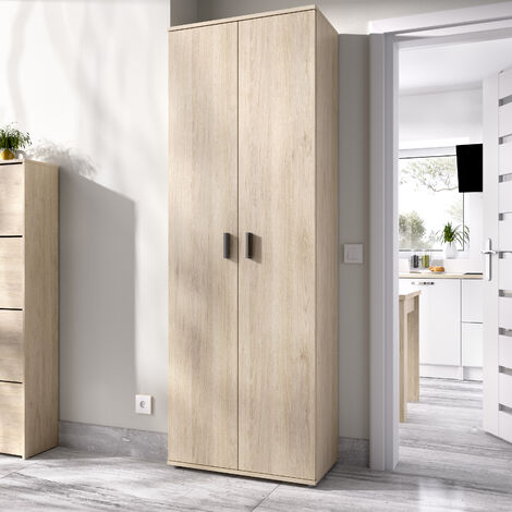 Armario Zapatero Multiusos de 2 puertas y 6 estantes Natural 190x61x35 cm - FIT