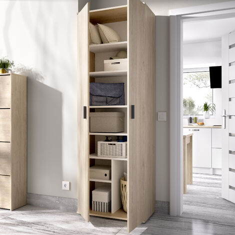 Armario Zapatero Multiusos de 2 puertas y 6 estantes Natural 190x61x35 cm - FIT