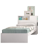 DEKIT TEN - CAMA CON CABEZAL Y ARO DE CAMA DE 90X190 - BLANCO - 96 x 99 x 218,2