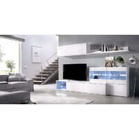 Composición de salón TV con vitrina y luz LED color Blanco Brillo 180x260x41 cm modelo UMA - B.BRILLO