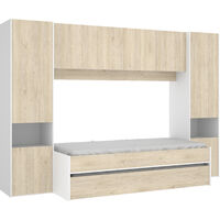 Cama puente con 2 camas, armario y altillo Blanco / Natural 203x303x97 cm - KWAI