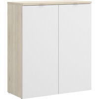 Armario bajo de oficina con 2 puertas Natural / Blanco Brillo 96x79x40 cm - ROx