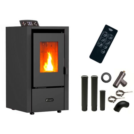 Luft- Pelletofen Anita 6,5 kW Sannover Schwarz + Kaminbau-Anschluss-Set