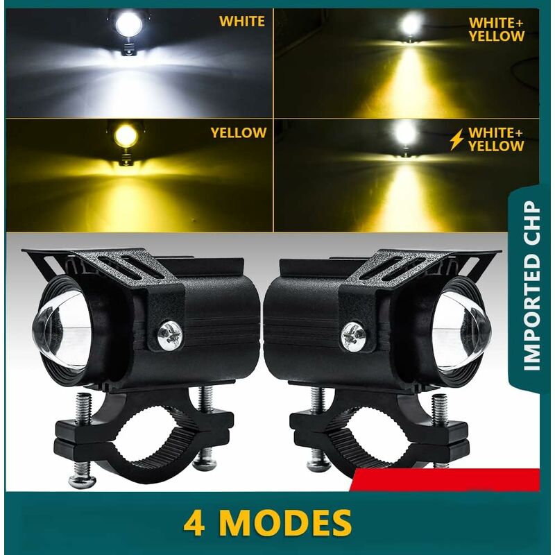 2 feux additionnels moto LED 40W profondeur 6000LM + faisceau