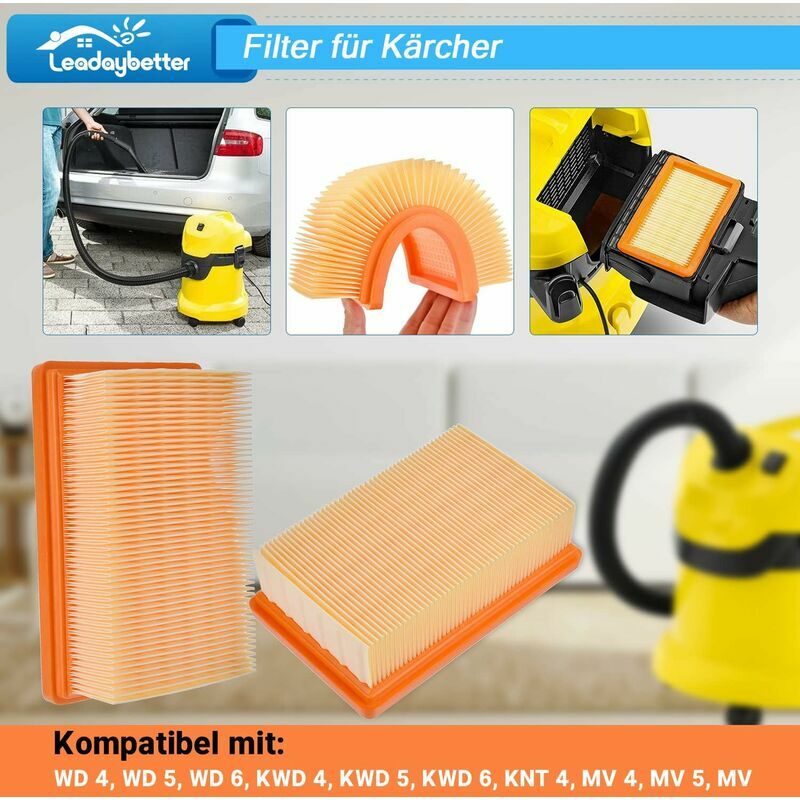 Lot de 2 filtres plissés plats pour Aspirateur Kärcher WD4/WD5/WD6