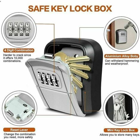 Boîte à clés de sécurité murale Mini boîte à clés extérieure sécurisée avec  étui à clés
