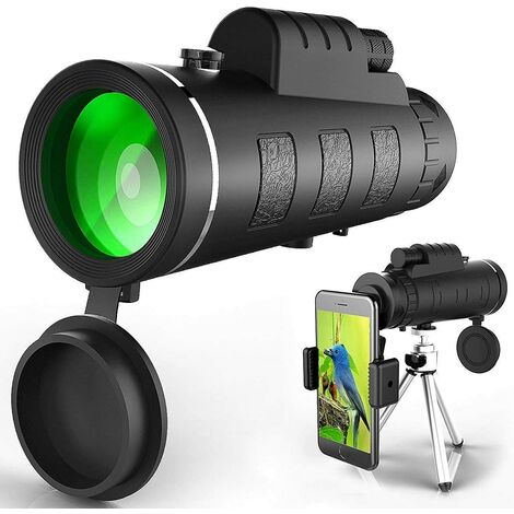 cadeau pour adultes pour observer les oiseaux les voyages la chasse le camping Télescope monoculaire BAK4 Prisme 12 x 50 HD pour smartphone avec support de téléphone et trépied la randonnée 