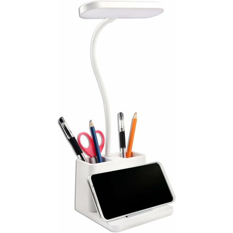 Lampe de bureau LED, lampes de bureau avec 3 modes d'éclairage et gradation  continue, lumière de bureau 360 col de cygne flexible avec porte-stylo et  support de téléphone portable pour la lecture