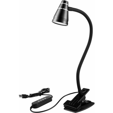 Lampe de bureau à pince USB, 3 couleurs et 10 luminosité réglables