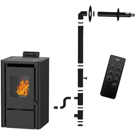Stufa a pellet Anita 9,4 kW Nero Sannover + Kit di installazione completo