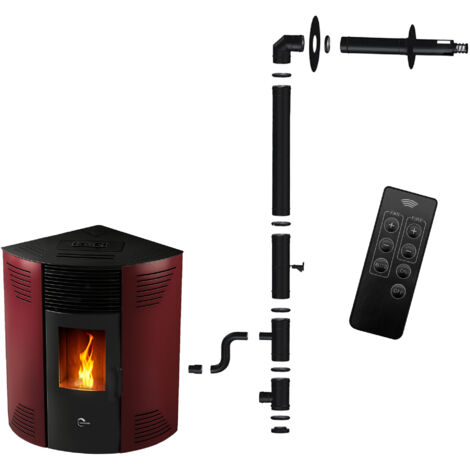 Stufa a pellet angolare Iseos 12,2 kW Bordeaux Sannover + Kit di installazione