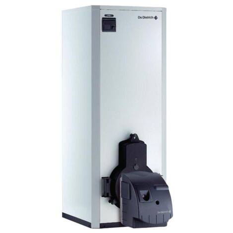 Caldaia a gasolio in acciaio con canna fumaria BioFioul Premys De Dietrich da 27 kW + serbatoio da 100 l con bruciatore