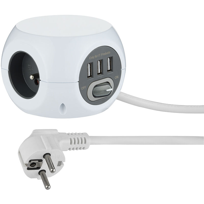 Rallonge – multiprise avec 3 port USB – Blanc – EAS CI