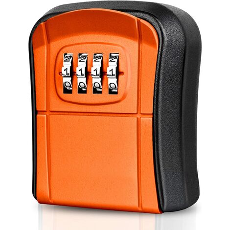 Boite à Clé Sécurisée Mural Mini Coffre à Clés Extérieur Boîte à Clef avec Code Numérique à 4 Chiffres Réinitialisable Étanche Boitier Clef pour Maison École Bureau Usine Garage (Orange)