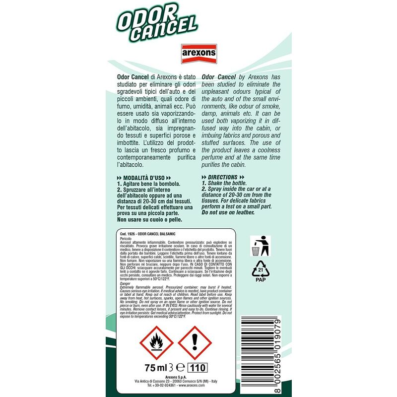 Arexons Deodorante Elimina Odori Auto, Igienizza L'Auto 75ml - Fresh Car