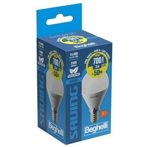 Lampadina Led Beghelli Sfera Saving E14 - 700 Lumen - 7W  Lampadina Luce Naturale - 4000K