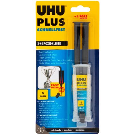 UHU Plus Schnellfest Siringa Mix di Colla Bicomponente 5min Blister 14ml