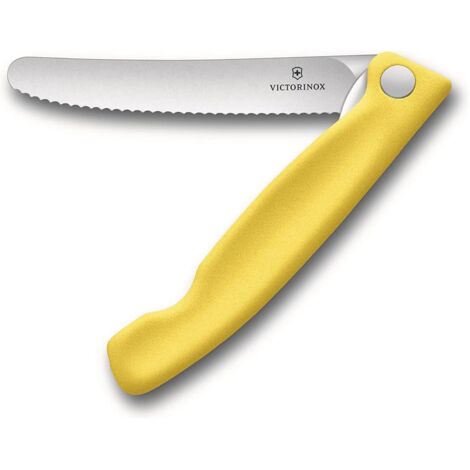 VictorInox Coltello Pieghevole Lama Seghettata Punta Tonda Giallo