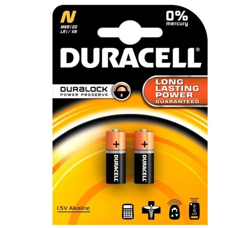 Blister da 2 pile Alcaline 1,5V 825mAh Duracell - MN9100, N, LR1