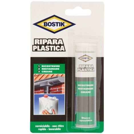 Stucco epossidico in stick ripara plastica Bostik colore grigio chiaro