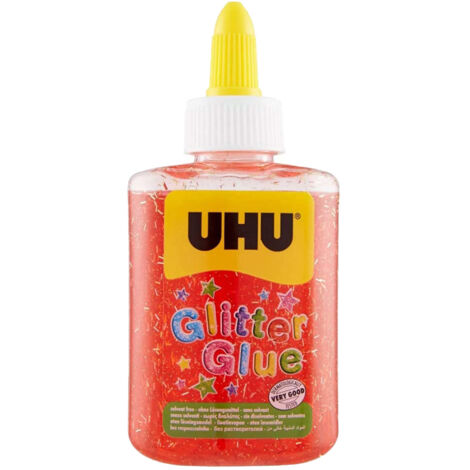 UHU Glitter Glue Bottle - Colla Glitter Rossa 88,5ml - Sicura per Bambini e Senza Solventi (1/5)