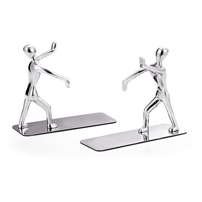Paire De Serre-livres En Acier Inoxydable, En Forme D’hommes Pratiquant Le Kung-fu, Décoratifs, Tendance Et Créatifs, Pour Ranger Et Organiser Vos Livres à La Maison, Au Bureau, Dans Une Bibliothèque, 12 1