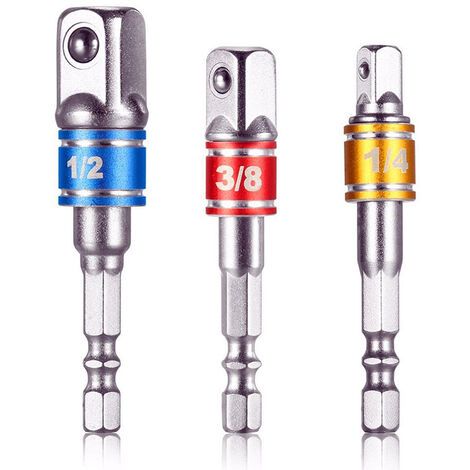 Adaptateur Porte Douilles, 3 Pièces Socket Adaptor Converter Set Clé d'écrou de Forets à Queue Hexagonale, 1/4" 3/8" 1/2" 56Vingt