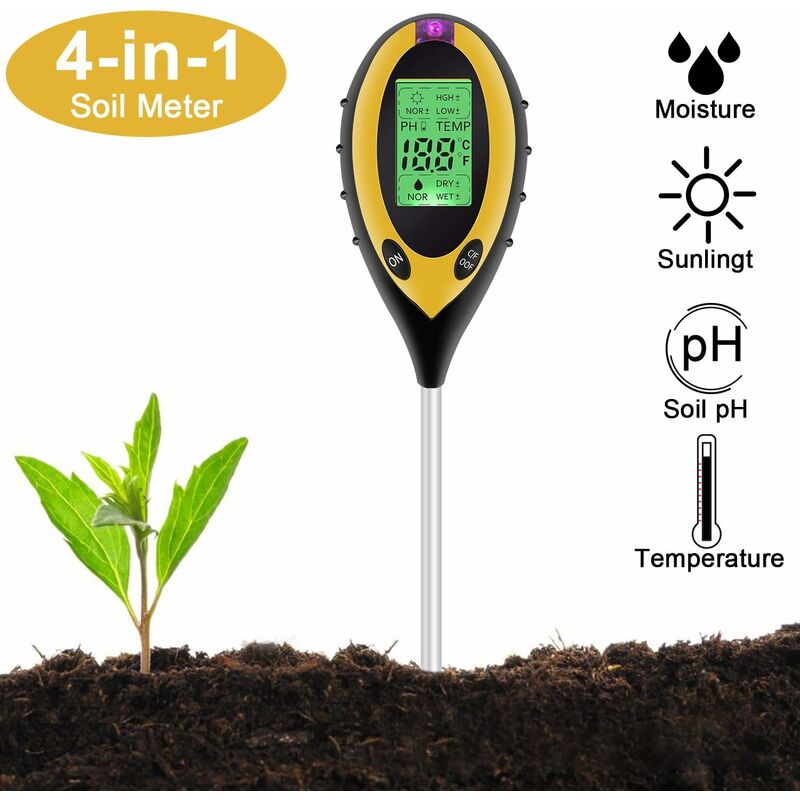 BovoYa 4 en 1 Testeur de sol PH Valeur testeur sol humidité mètre pour jardin pelouse cour 