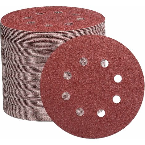 60 Pièces Papier abrasif pour construction a sec Disques de Ponçage Diamètre 125 mm Grain 40/60/80/100/120/150/180/240/320/400 8 trous en rouge 