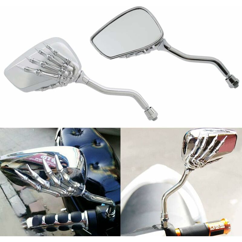 1 paire de rétroviseurs moto aluminium verre transparent miroir 10mm Chrome retroviseur  moto guidon pour Honda pour Kawasaki - Type 2PCS