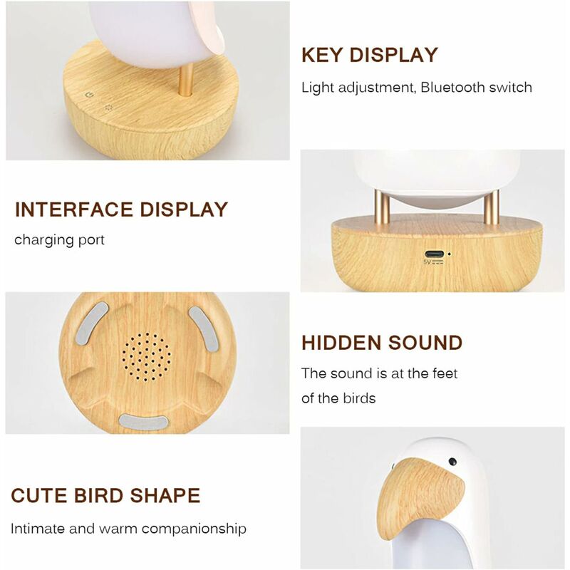 Veilleuse en bois en forme d'oiseau Betterlife,1 pcs veilleuse d'oiseau en  bois, lampe d'ambiance chaleureuse avec haut-parleur Bluetooth pour chambre  à coucher, maison ou intérieur