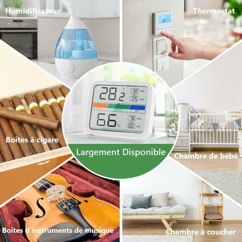 Mini Thermomètre Intérieur Hygromètre Numérique Moniteur de Température et  d'Humidité avec la Conversion ℉/℃ Valeur Maximale et Minimale de la  Température et de l'Humidité(pile non incluse) 