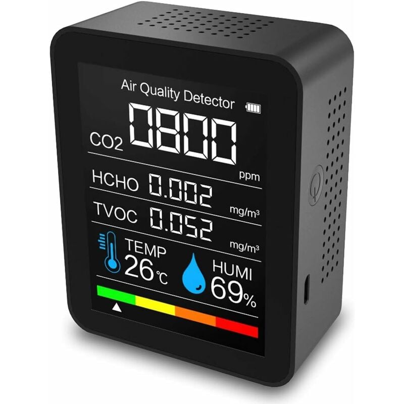 Moniteur de CO2 portable, mini détecteur de CO2 3 en 1, porte-clés de  moniteur de qualité de l'air, testeur de dioxyde de carbone pour maison,  caravane, tente intérieure et extérieure