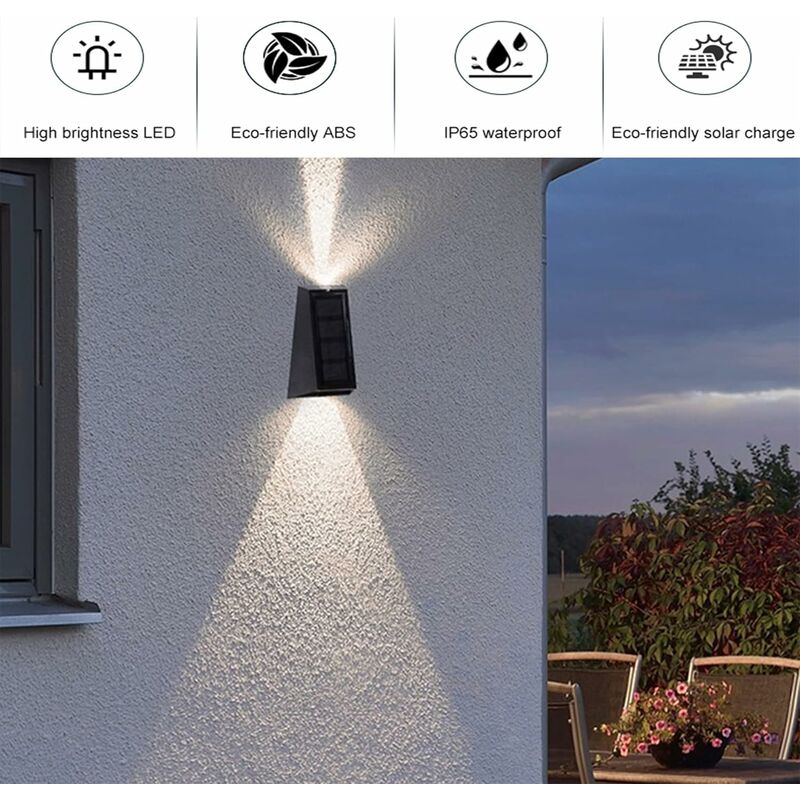 Lampe Solaire Extérieur BR-Vie 2pcs Applique Murale LED Extérieure Étanche  Lampes Solaires Haut et Bas