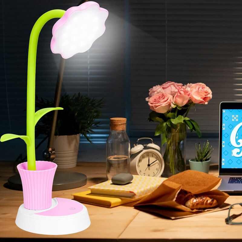Lampe de bureau LED, lampes de bureau avec 3 modes d'éclairage et gradation  continue, lumière de bureau 360 col de cygne flexible avec porte-stylo et  support de téléphone portable pour la lecture