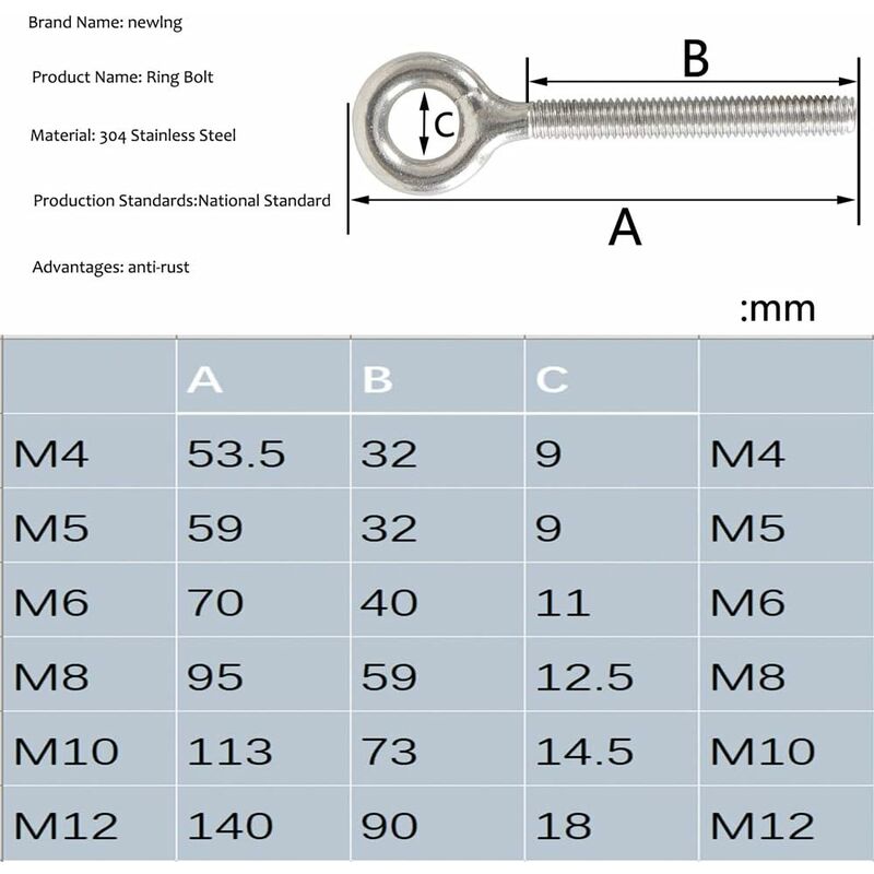 M5 Ancrage résistant de Crochet de Mur de Plafond 5mm 3/16 Acier  Inoxydable 304 (6 Pièces)