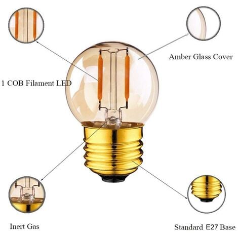 G40 LED Filament Mini Globe Ampoule E27 1W Extérieure Chaud Blanc