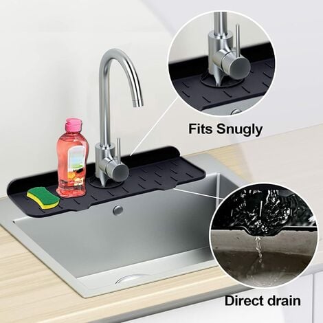 Protection anti-éclaboussures pour évier de cuisine, poignée de robinet en  silicone, bac récupérateur d'égouttement