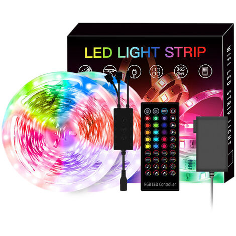 B.K.Licht Bande LED 3m, silicone, RVB, télécommande, autocollant,  changement de couleur, raccourcissable, ruban lumineux, éclairage