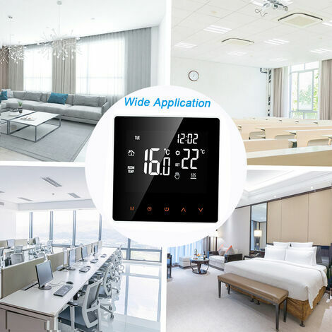 Thermostat intelligent eau / gaz Chaudiere numerique Regulateur de temperature ecran LCD tactile programmable Semaine Antigel Fonction de chauffe-eau Thermostat, Blanc, pas de WiFi