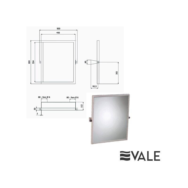 SPECCHIO AD INCLINAZIONE REGOLABILE DA CM 60X65 350N-ENE-VALE