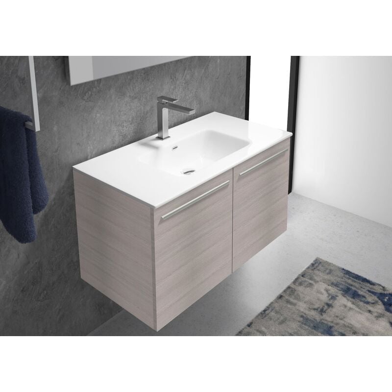 Mobile bagno completo - dim. 70x50x50 cm con doppia anta, lavabo in  ceramica, specchio e lampada a led (spedizione in circa 2 settimane) -  Finiture: ares bianco panna, ares creta, sable bianco, sable