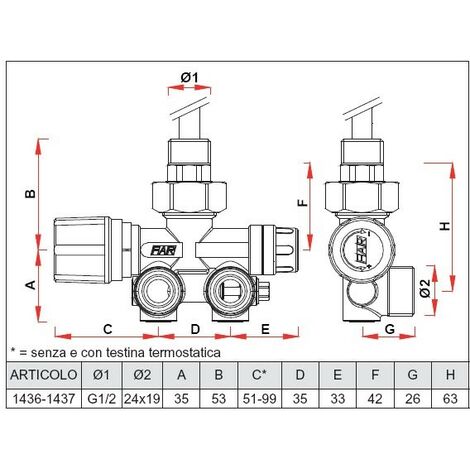 1436 Valvola Mono Bitubo Termostatica Dx a Squadra con Attacco da 1/2 Per  Tubo Multistrato e Rame - FAR - IDROTERMSTORE