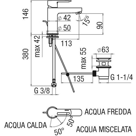 Miscelatore lavabo bacinella Nobili New Road eco scarico push